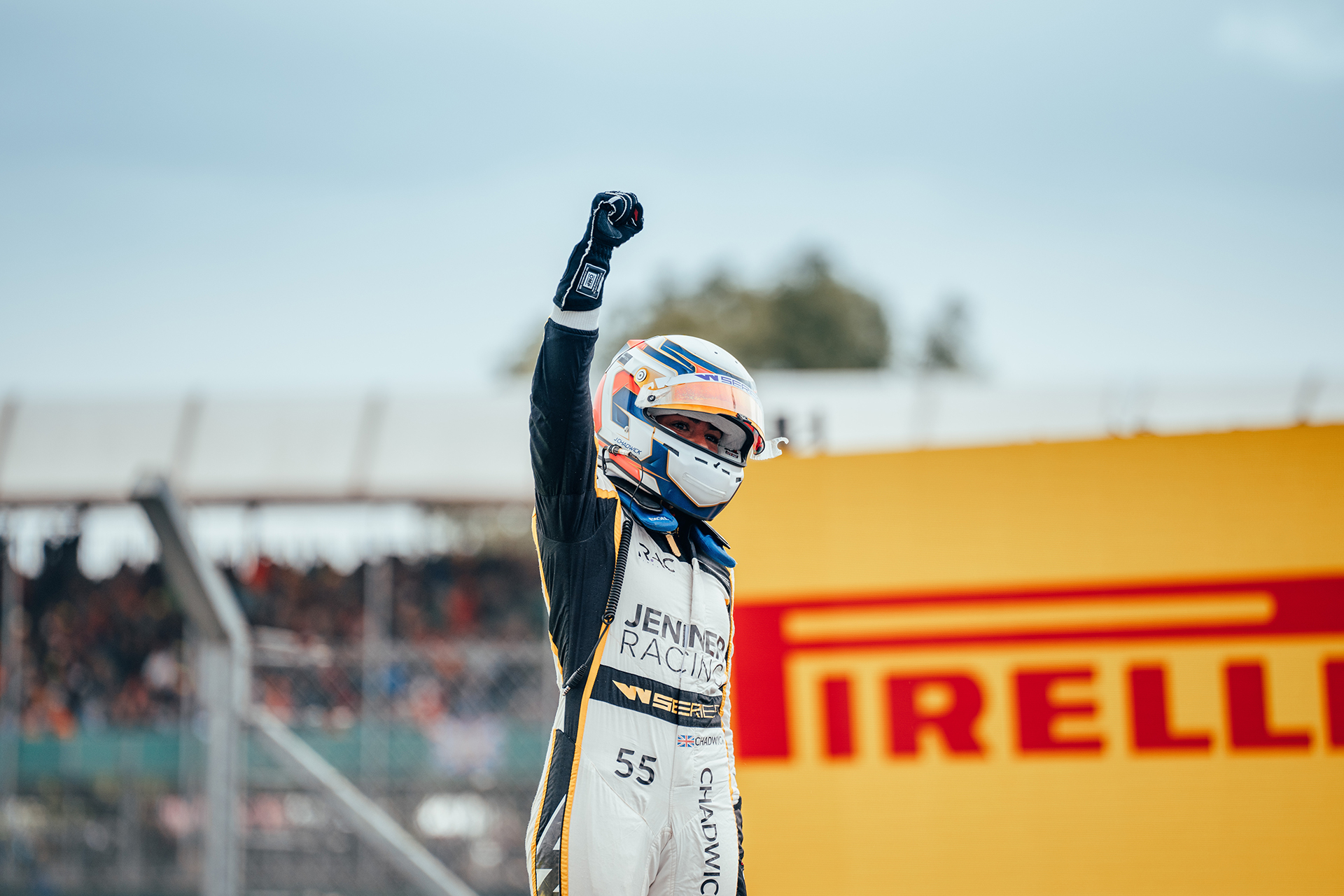 Jamie Chadwick celebrating a W-series race win in 2022